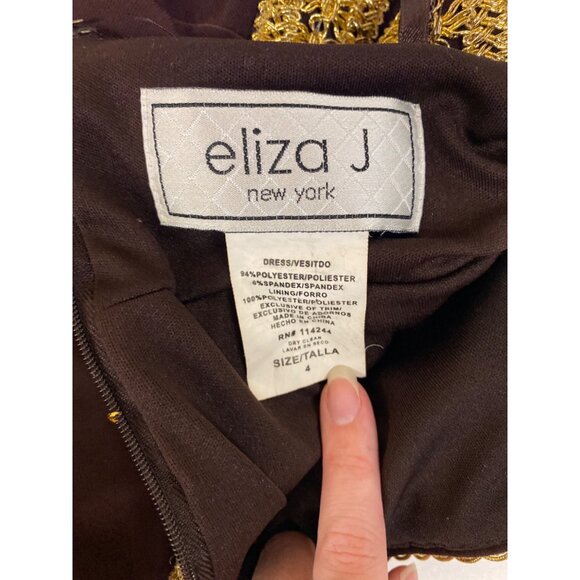Vintage Eliza J. New York Brown & Gold Halter Dress With Crochet Detailing - Picture 8 of 8